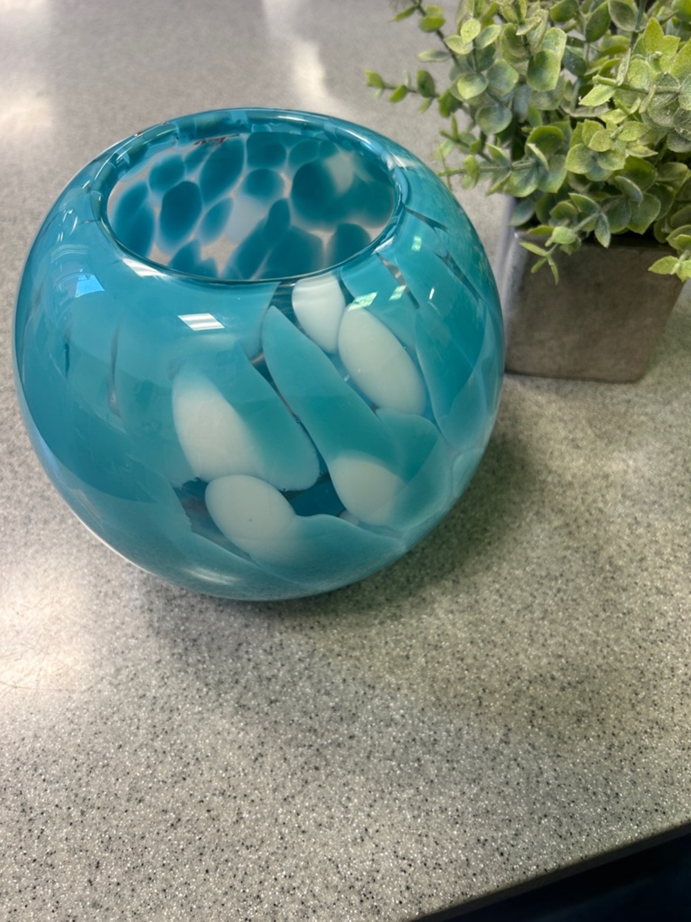 Handblown Turquoise & White Glass Vase